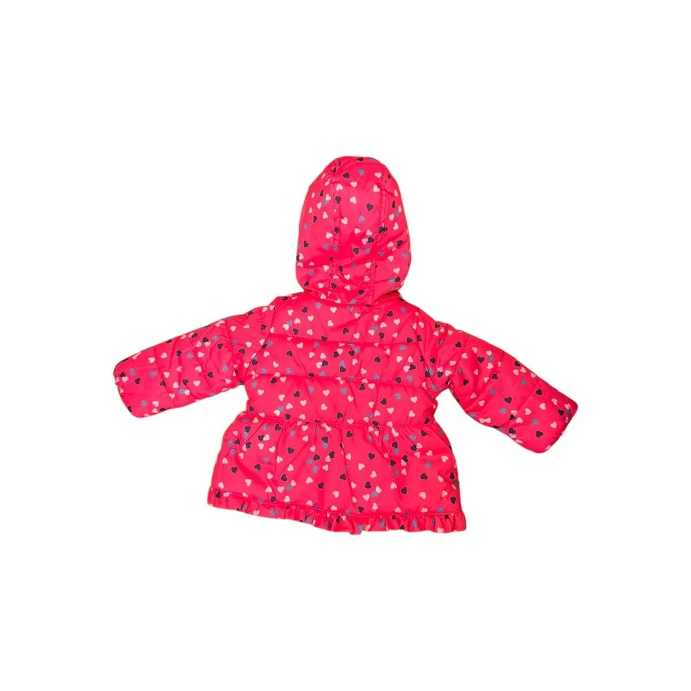 Carters Pink Heart Puffer Jacket Girls 18 Months Hooded‎ Sherpa Lined Ruffle NEW